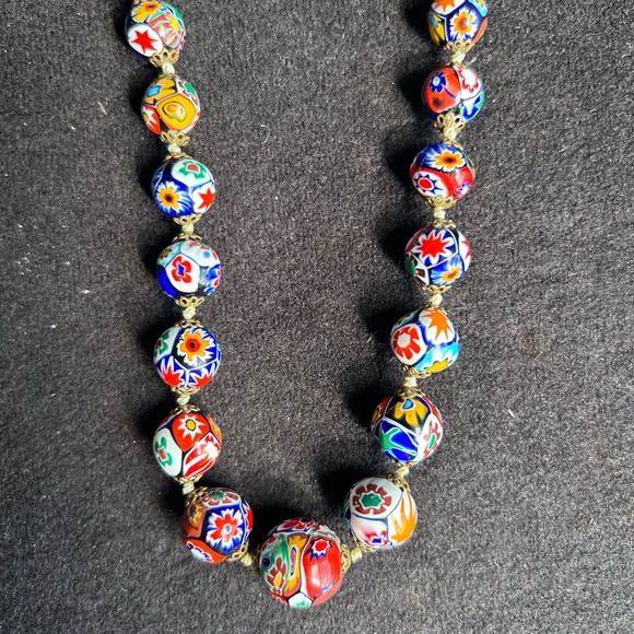 Vintage Hand Knotted Millefiori Glass Beaded necklace - Picture 2 of 3
